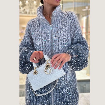 CD | Pulover cardigan din mătase șic și strălucitor