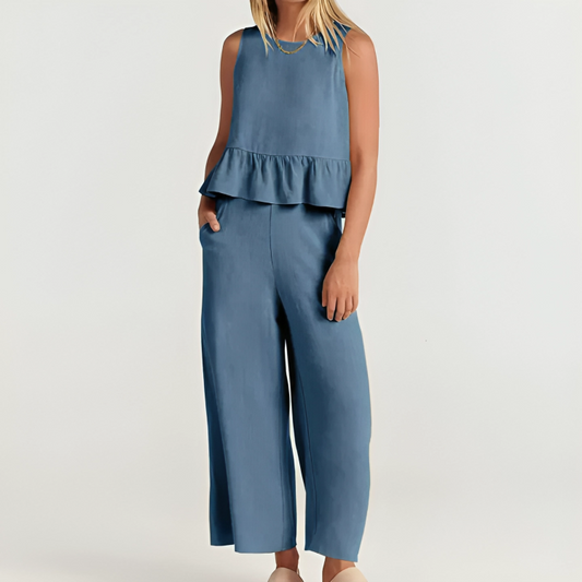 CD | Set elegant fără mâneci cu volane și pantaloni pentru femei