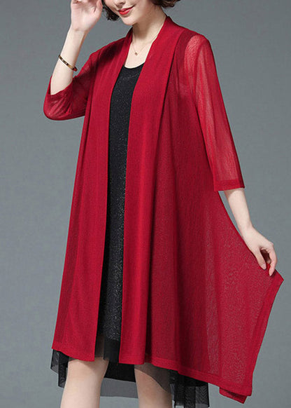 Baggy Red Upf 50+ Knit Beach Cardigan Three Quarter Sleeve