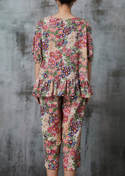 Apricot Print Cotton Two Pieces Set Summer
