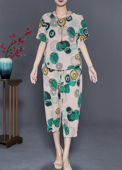 Beige O-neck Side Open Linen Two-piece Set Summer