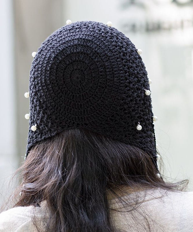 Beige Pearl Tassel Hollow Out Knit Bonnie Hat