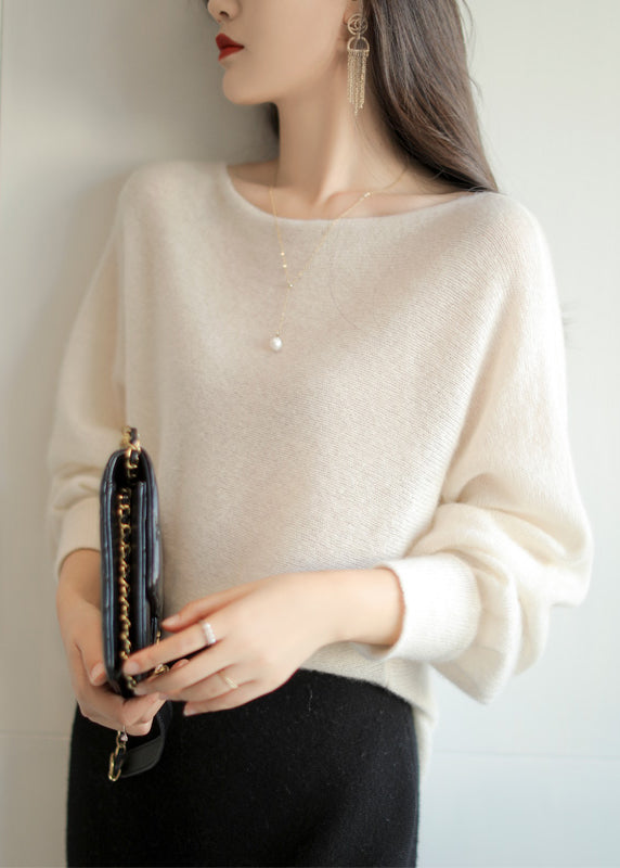 Beige Slash Neck Patchwork Woolen Knit Sweaters Fall