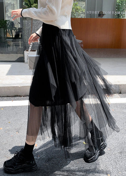 Black Asymmetrical Tulle Skirt Spring