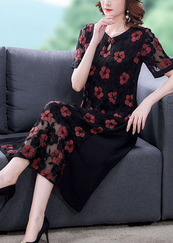 Black Embroideried Patchwork Tulle a Line Dress Summer
