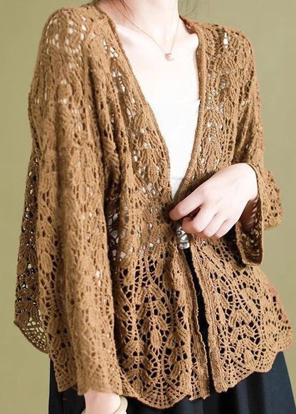 Black Hollow Out Knit Loose Cardigans Summer