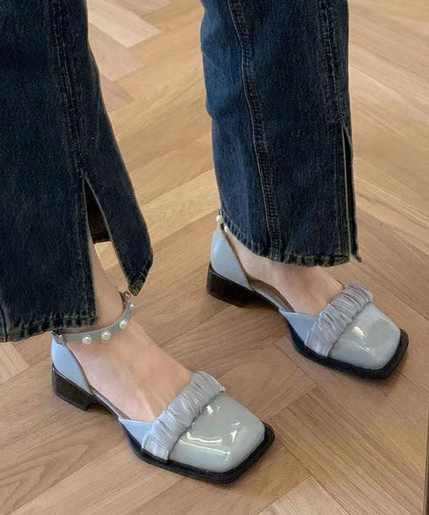 Black Nail Bead Buckle Strap Splicing Chunky Sandals