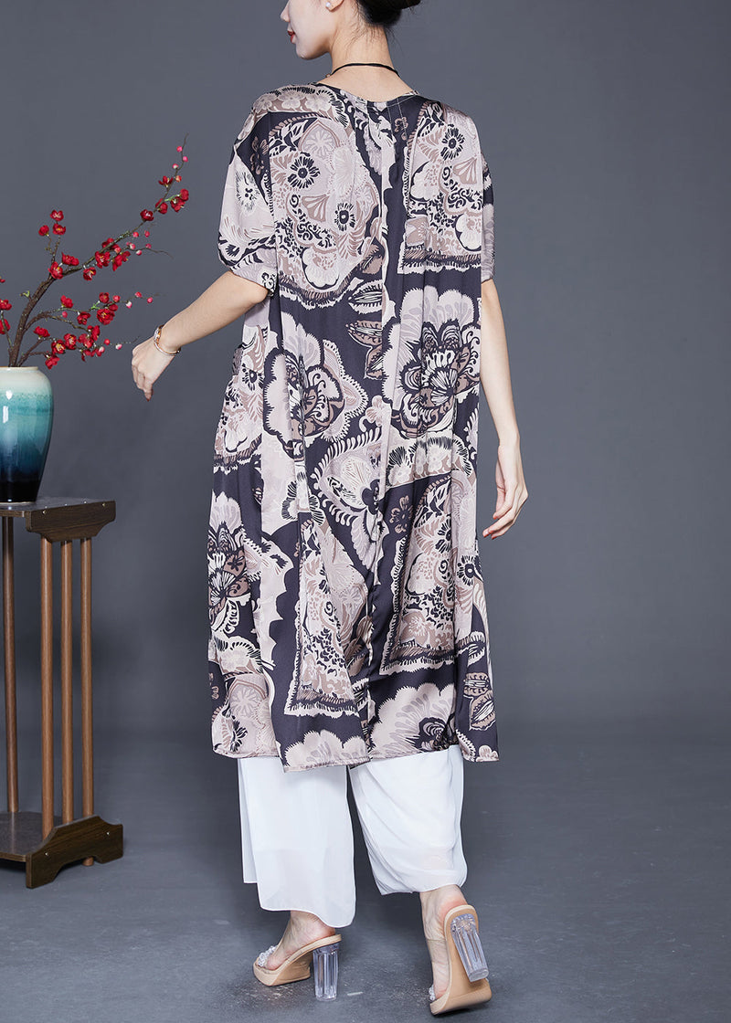 Black Oversized Print Silk Maxi Dresses Summer