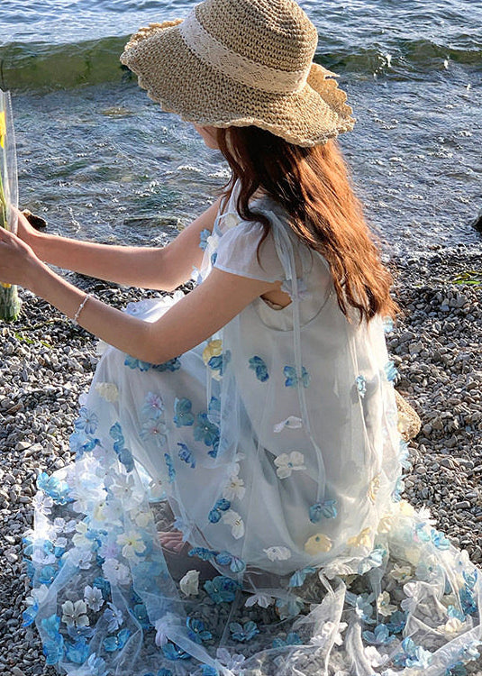 Blue Oversized Chiffon Long Dresses Two Piece Set Summer
