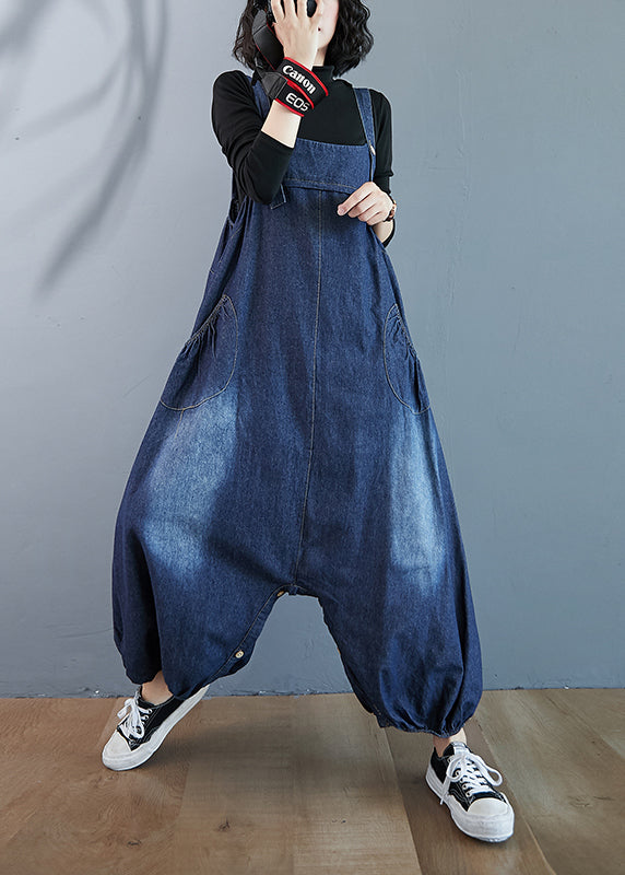 Blue Oversized Pockets Denim Overalls Jumpsuit Summer