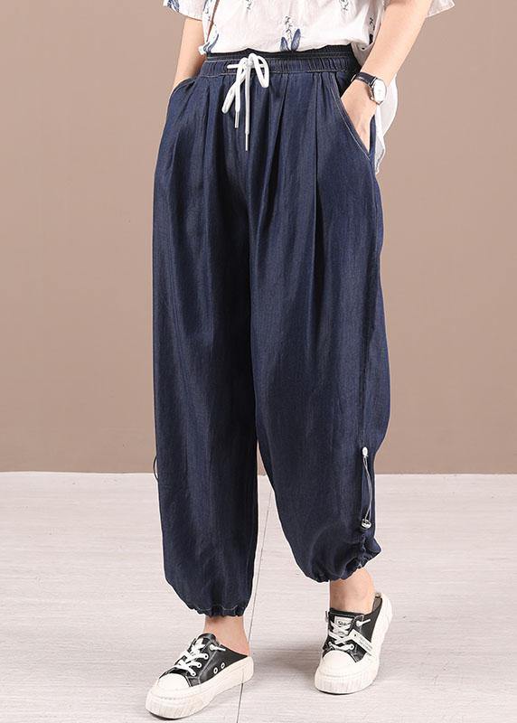 Blue Pockets Denim Harem Pants