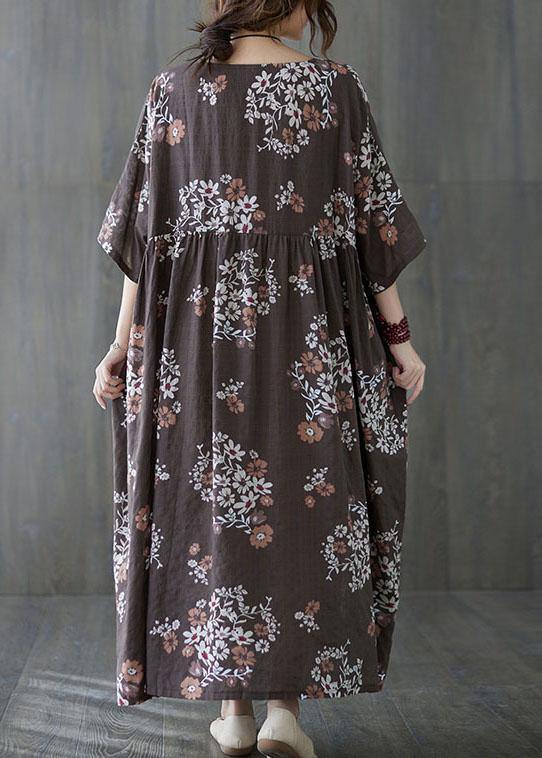 Chocolate Patchwork Print Summer Vacation Dress Half Sleeve