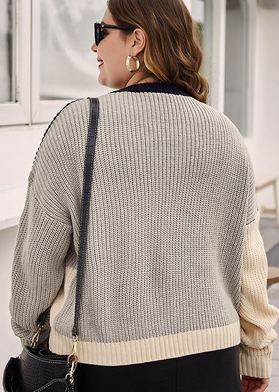 Colorblock O-neck Knit Sweaters Long Sleeve