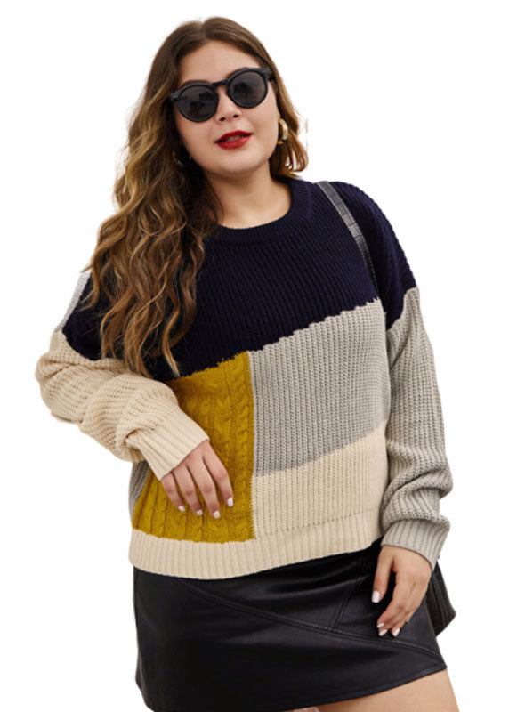 Colorblock O-neck Knit Sweaters Long Sleeve