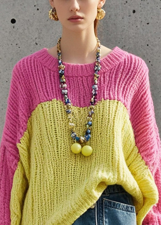 Colorblock Oversized Patchwork Knit Sweater Fall