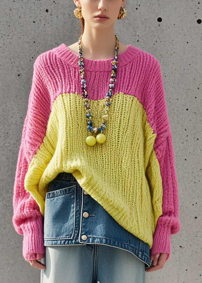 Colorblock Oversized Patchwork Knit Sweater Fall