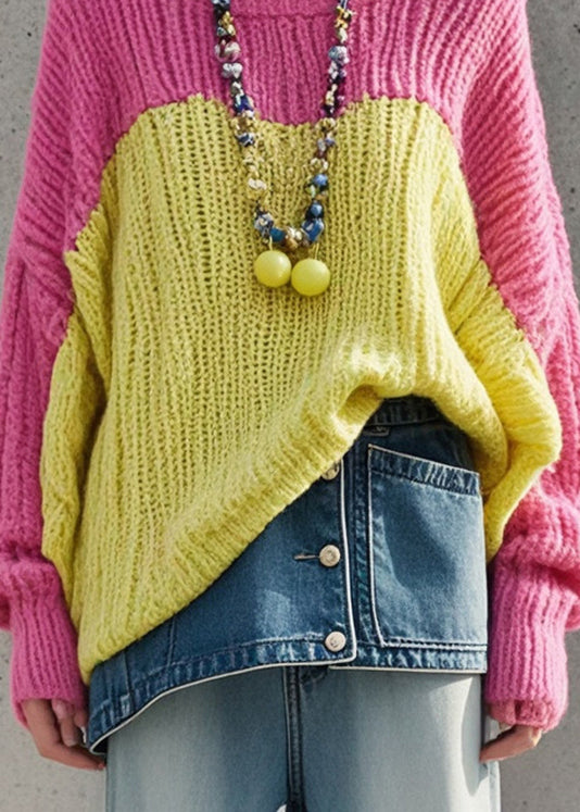 Colorblock Oversized Patchwork Knit Sweater Fall