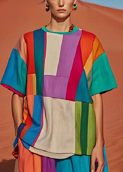 Colorblock Oversized Patchwork Linen Tank Summer