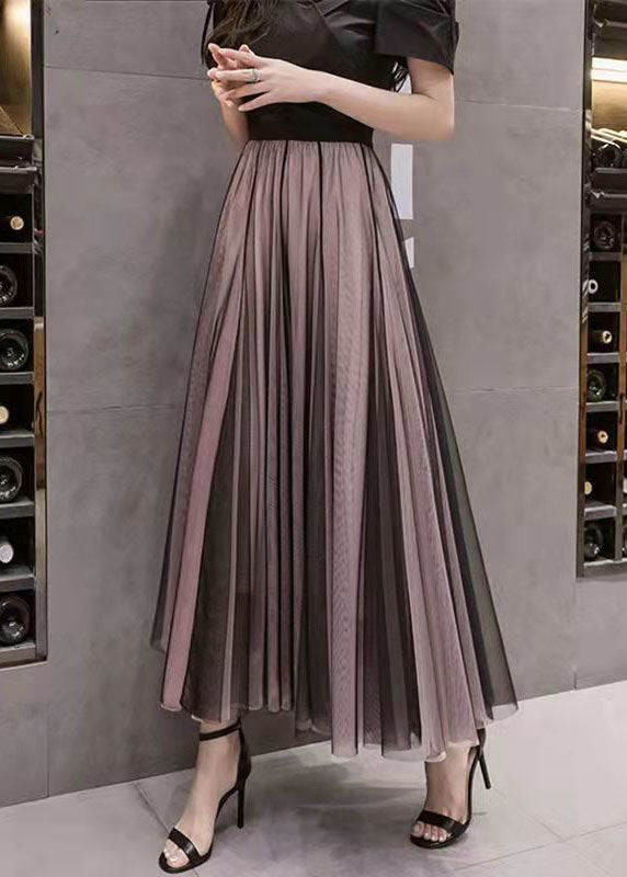 Colorblock Wrinkled High Waist Tulle Skirts Summer