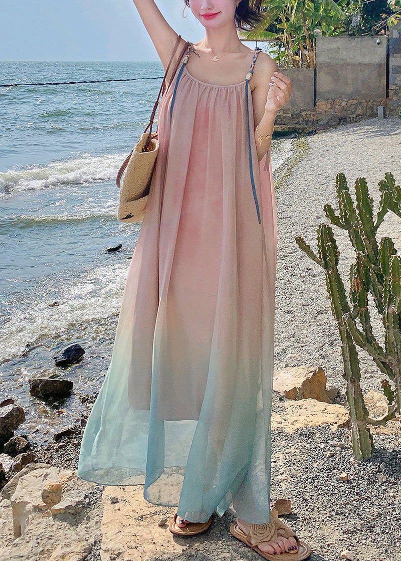Gradient Pink Draping Chiffon Sundress Summer