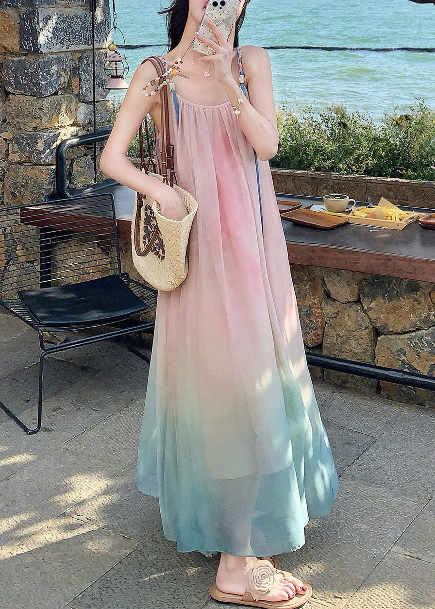 Gradient Pink Draping Chiffon Sundress Summer