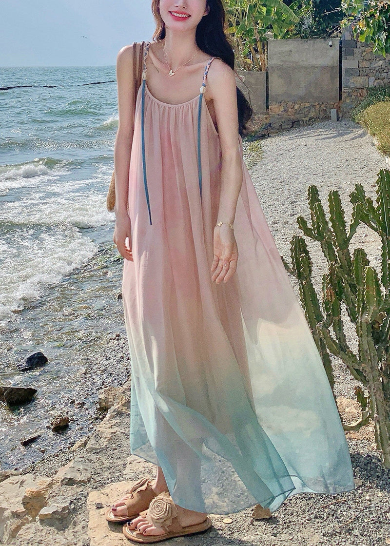 Gradient Pink Draping Chiffon Sundress Summer