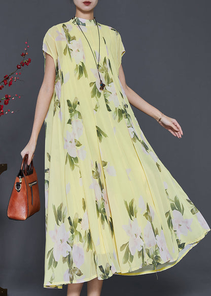 Grass Green Print Chiffon Long Dress Summer