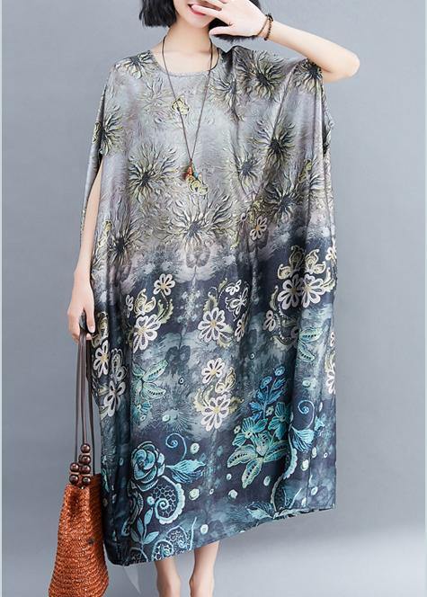 Gray Print Long O Neck Baggy Summer Dress