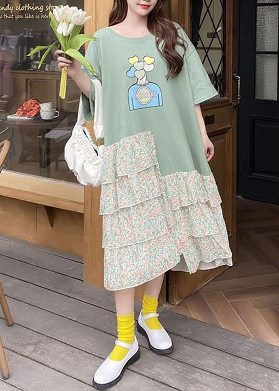 Green Asymmetric Print Ankle Dress Summer