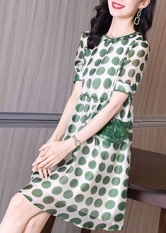 Green Print Tulle Patchwork Chiffon Cinched Dress Summer