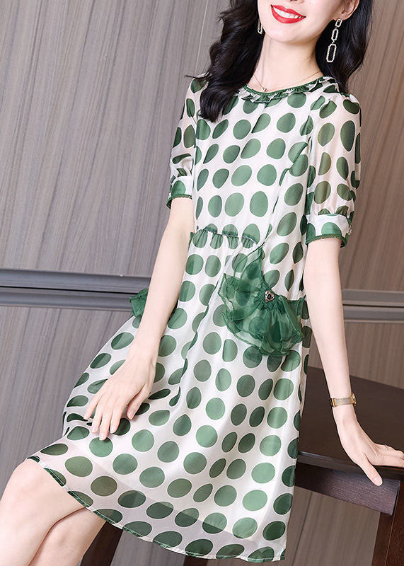 Green Print Tulle Patchwork Chiffon Cinched Dress Summer