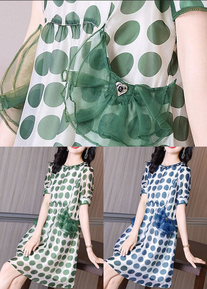 Green Print Tulle Patchwork Chiffon Cinched Dress Summer