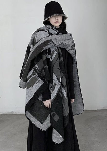 Grey Oversized Print Knit Scarf