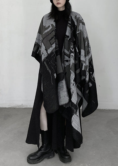 Grey Oversized Print Knit Scarf