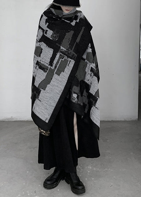 Grey Oversized Print Knit Scarf