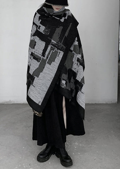 Grey Oversized Print Knit Scarf