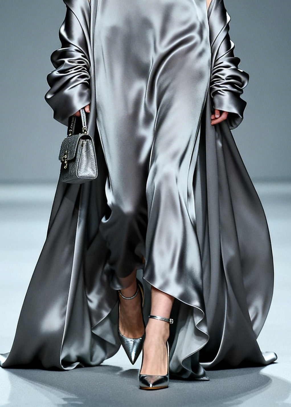 Grey Ruffled Silk Vacation Dresses Summer