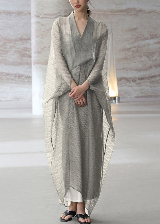 Grey V Neck Patchwork Dress Two Piece Set Summer