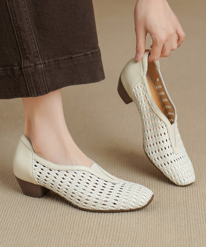 Hollow Out Chunky Sandals Brown Sheepskin