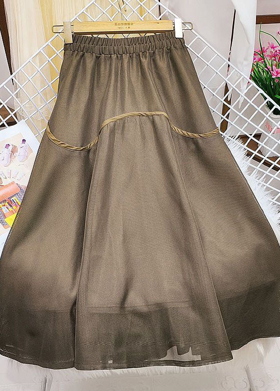 Khaki Elastic Waist Patchwork Tulle Skirts Spring