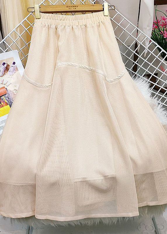 Khaki Elastic Waist Patchwork Tulle Skirts Spring