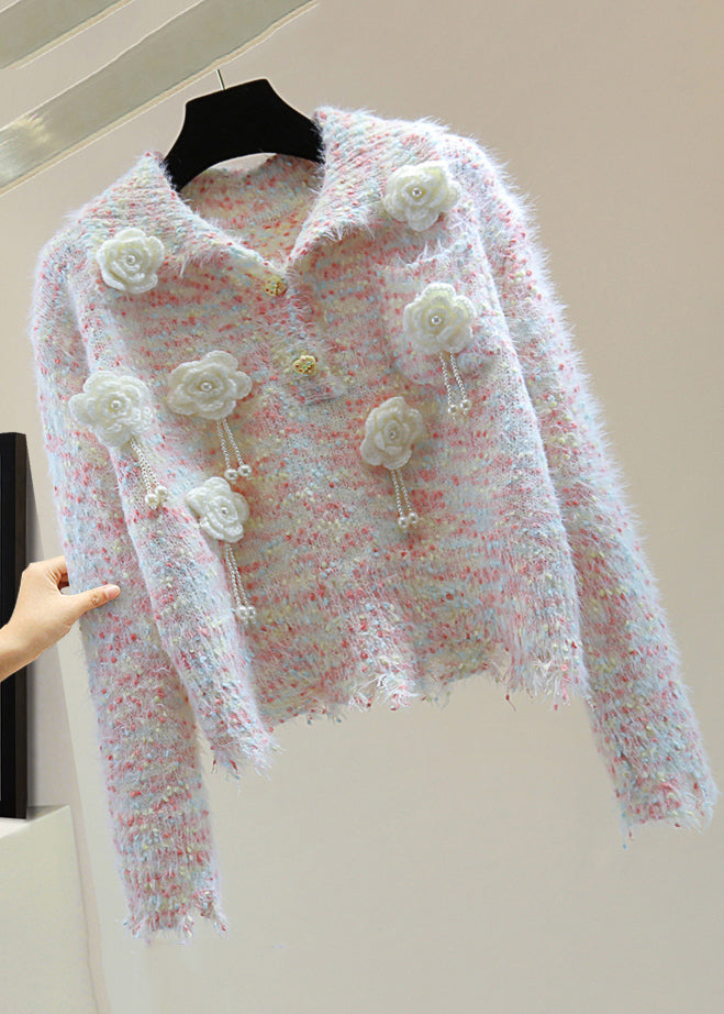 Light Blue Peter Pan Collar Tassel Thick Cotton Knitted Sweater Winter