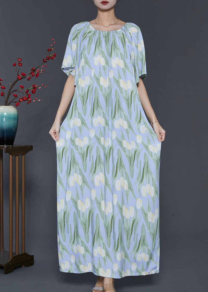 Light Blue Print Cotton Beach Dresses Summer