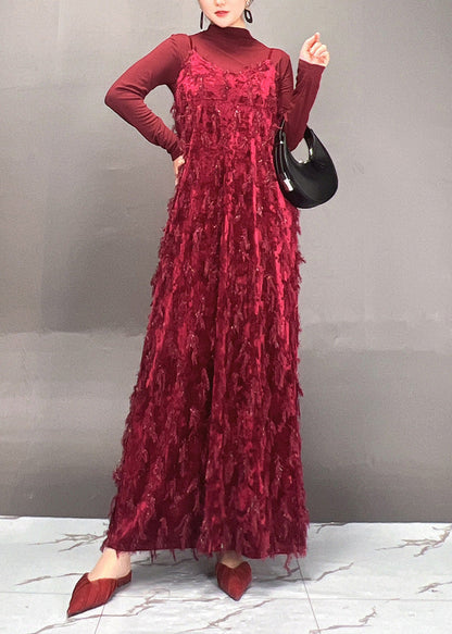 Mulberry Tassel Top and Maxi Dress Two Pieces Set Spring