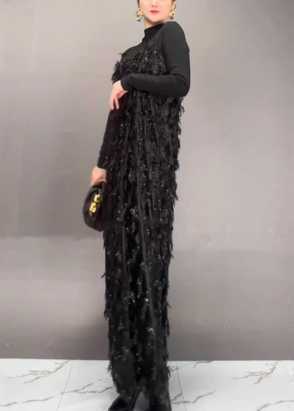 Mulberry Tassel Top and Maxi Dress Two Pieces Set Spring