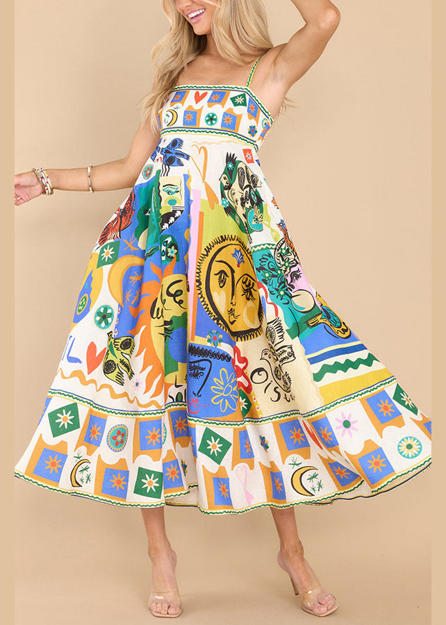 Multi Print Spaghetti Strap Dress Sleeveless
