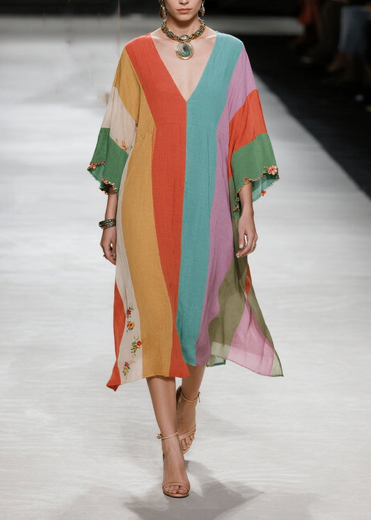 Multicolored Oversized Striped Cotton Dresses Summer