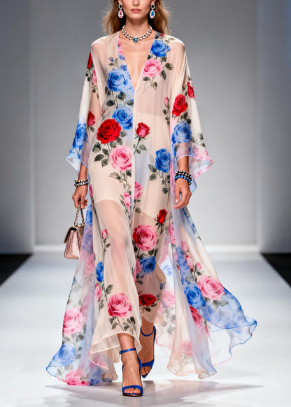 Oversized Print Chiffon Holiday Dress Summer