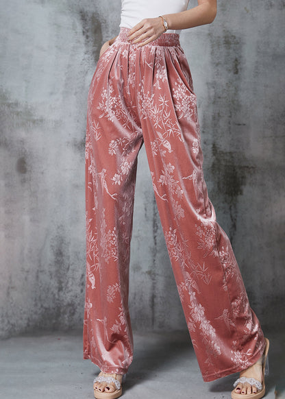 Pink Jacquard Silk Velvet Straight Pants Spring