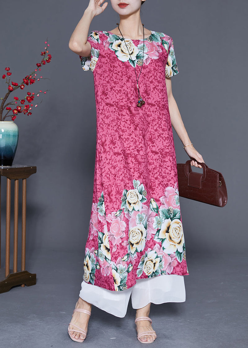 Pink Oversized Print Cotton Holiday Dresses Summer